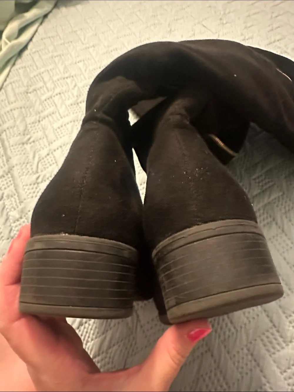 Top Moda Women's Black Suede Over-the-Knee Zip Boots size 9